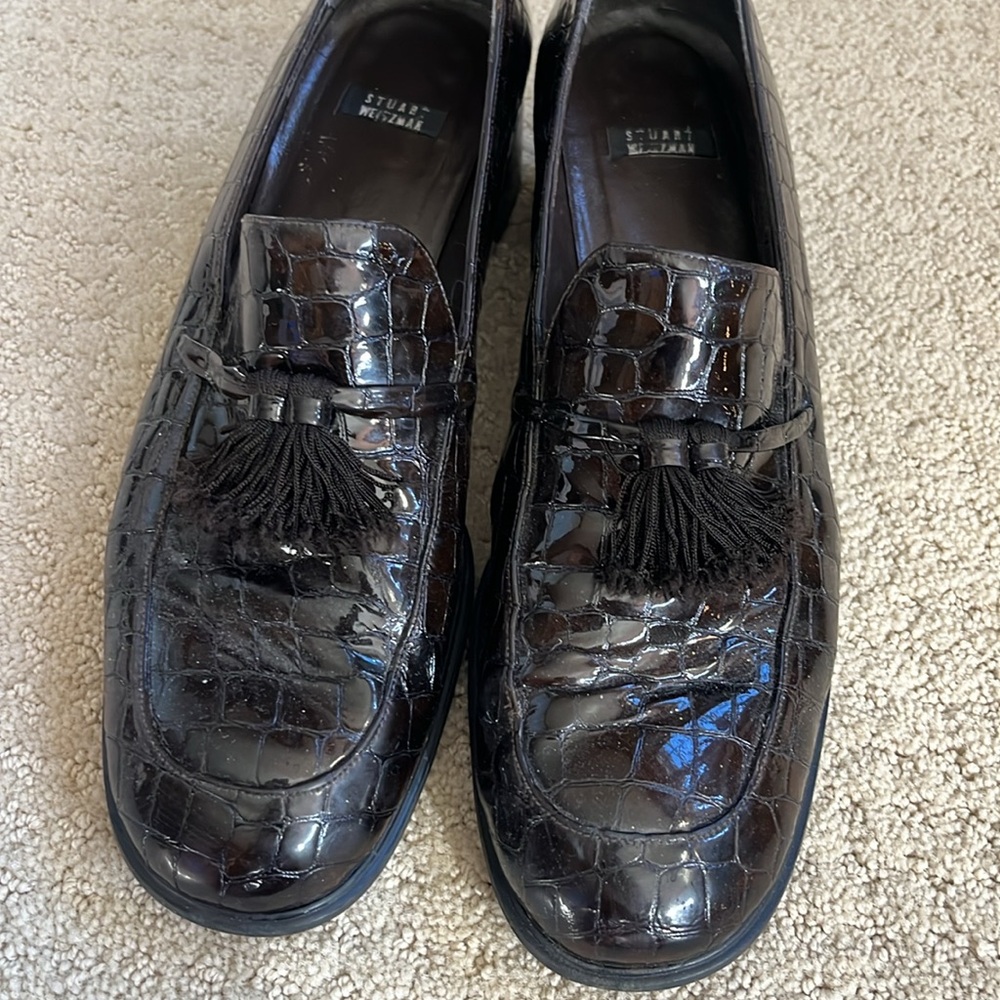 Stuart Whitman brown croc loafers slip ons w tassel - Picture 2 of 5
